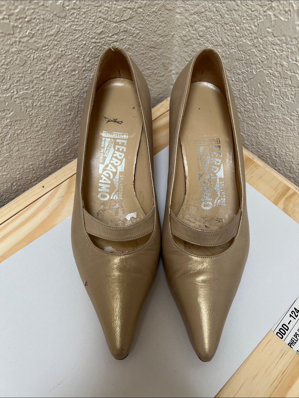 Salvatore Ferragamo Metallic Gold Pointed-Toe Pumps